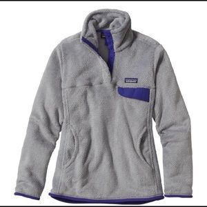 Patagonia grey fleece with purple trim